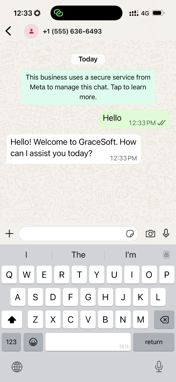 Sentinel Concierge responding to a greeting on WhatsApp