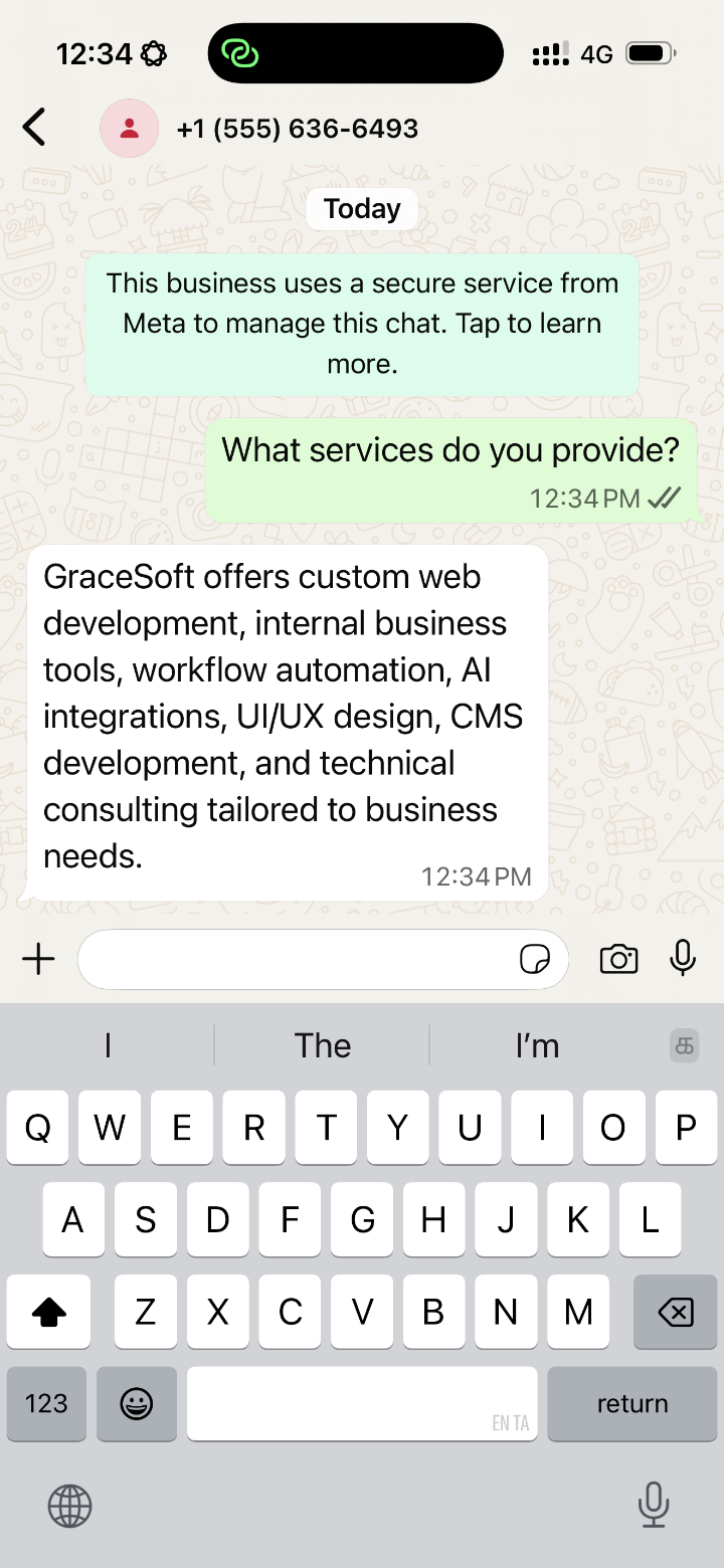 Sentinel Concierge answering business questions on WhatsApp