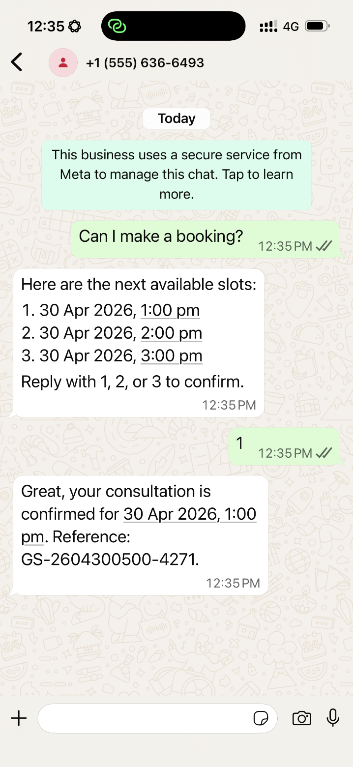 Sentinel Concierge offering available booking slots