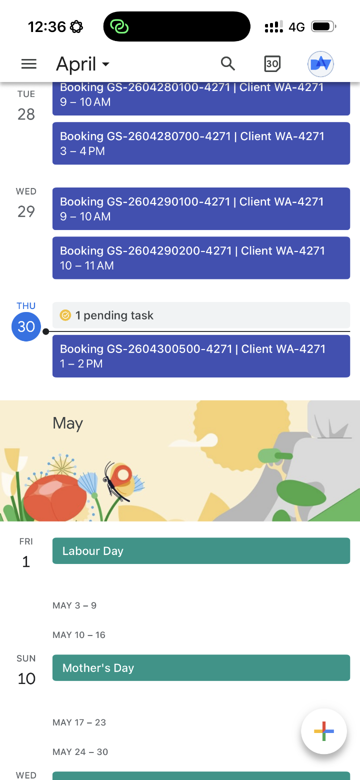 Appointment created as a Google Calendar event